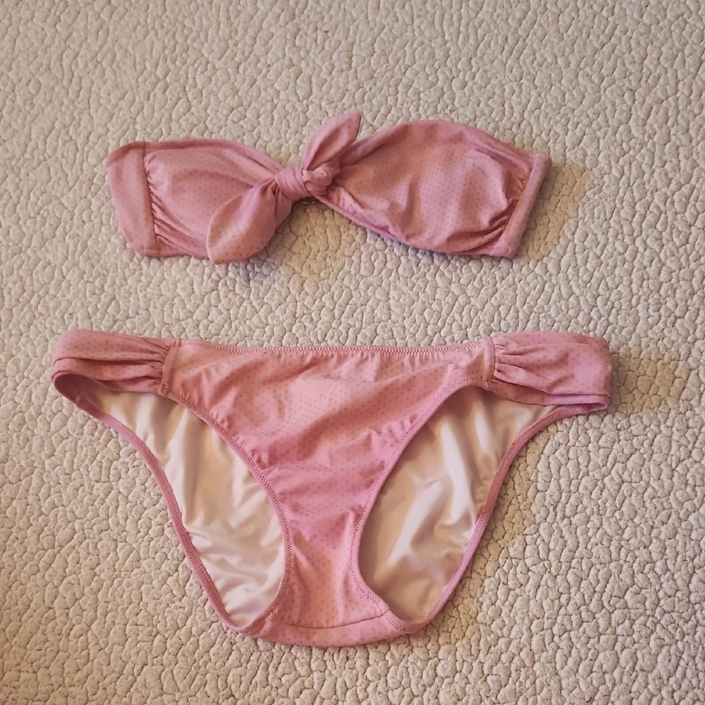 Victoria's Secret Ditzy Baby Pink Polka Dot Benadeau Bikini Top Ruched Bottoms